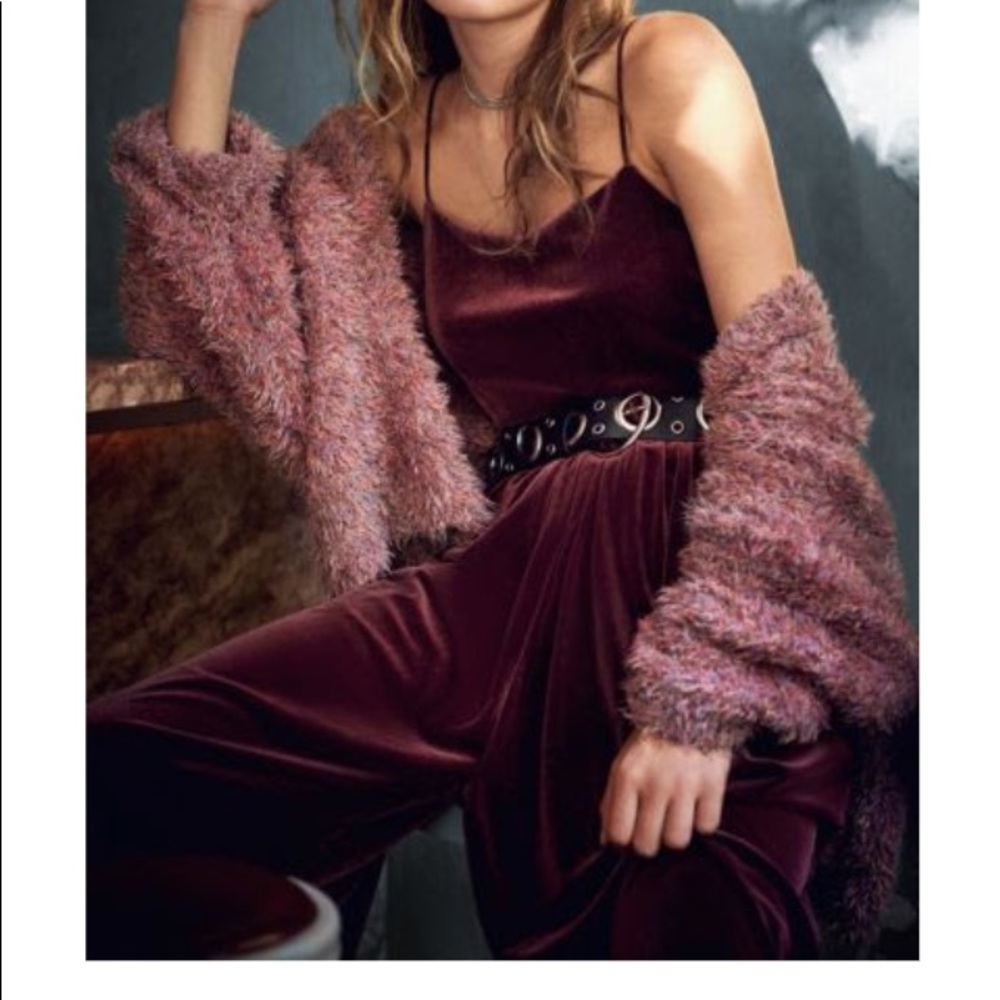 UO Emmabella velvet straight neck jumpsuit